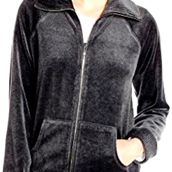 Black Velour Soft And Cozy Zip Up Jacket Retro - Picture 14 of 14